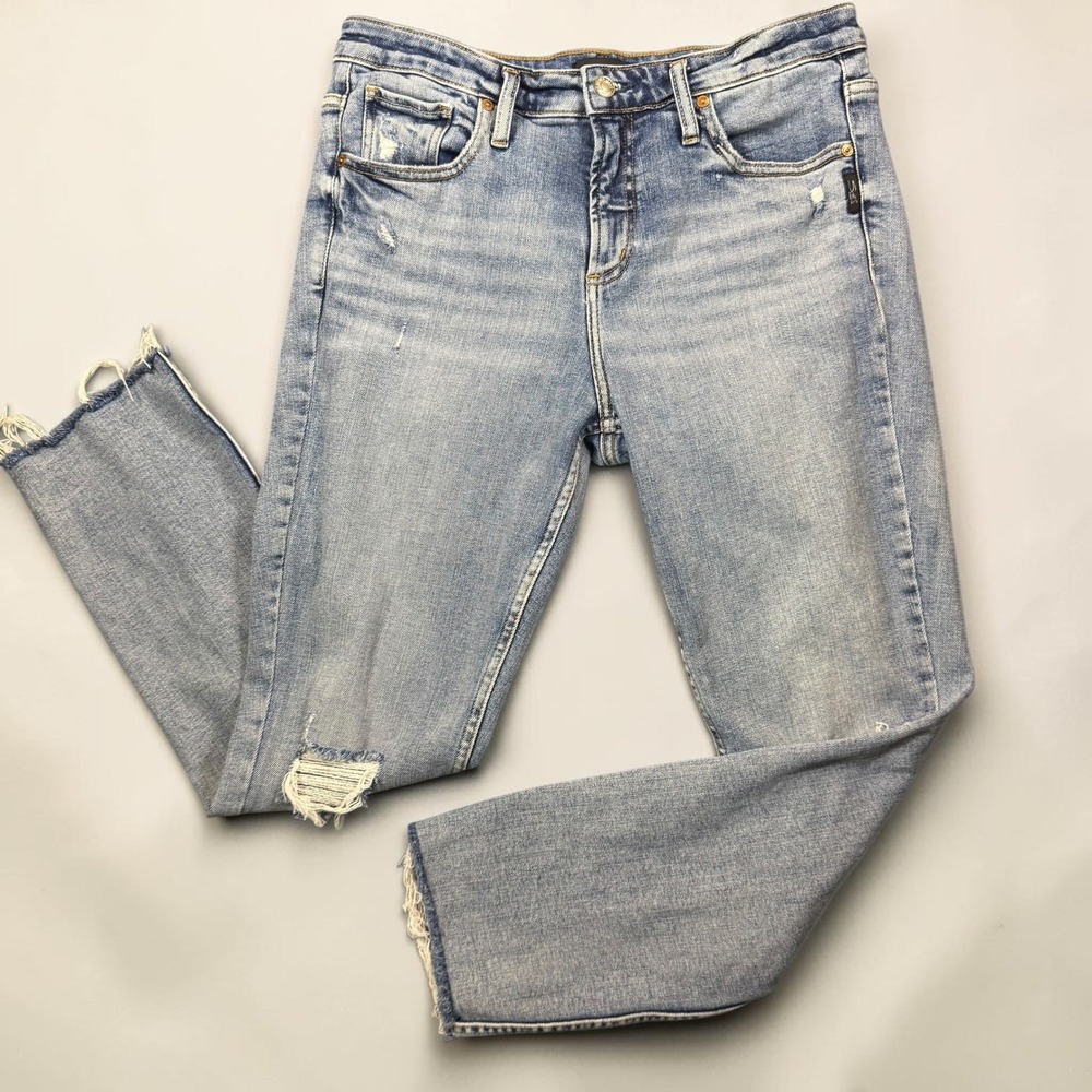 Silver Jeans Co Beau Slim Boyfriend Distressed Raw Hem Jeans W29 L28 Womens